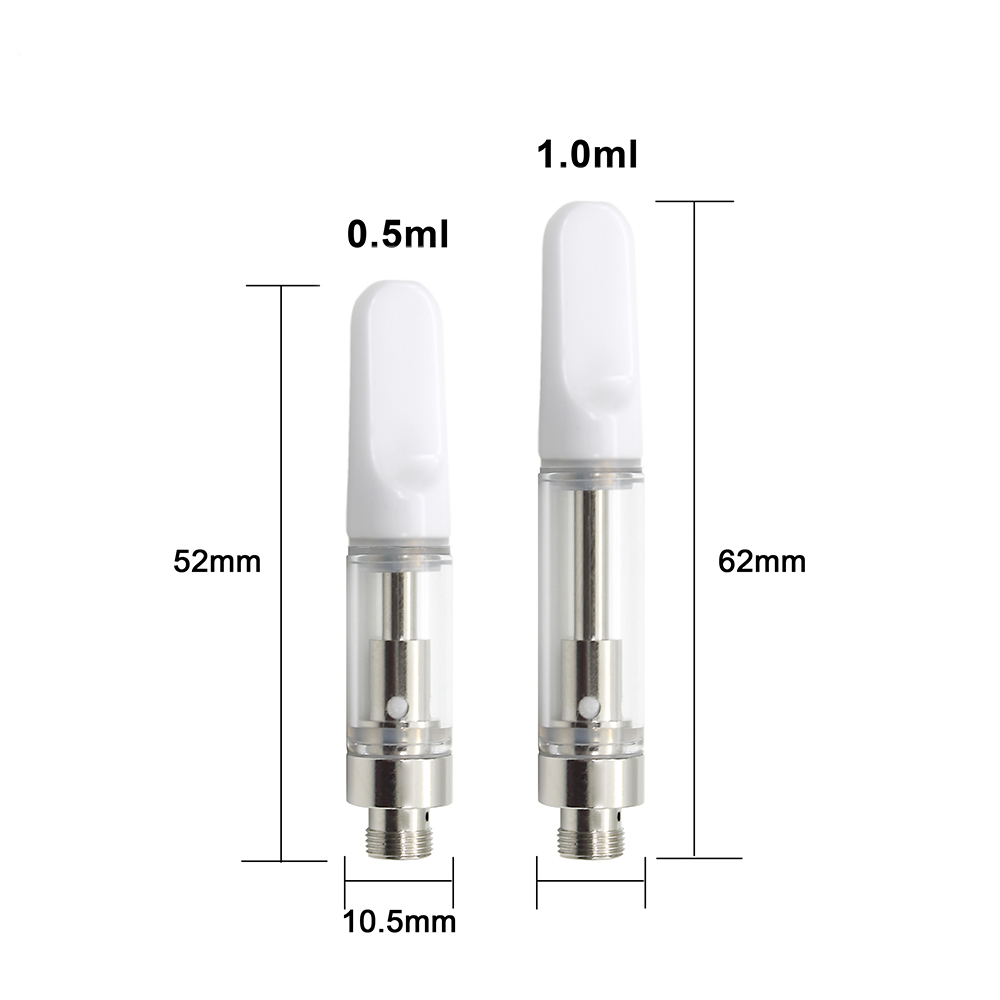 A pair of V4 - White Tip - 0.5ml empty vape carts with different sizes.
