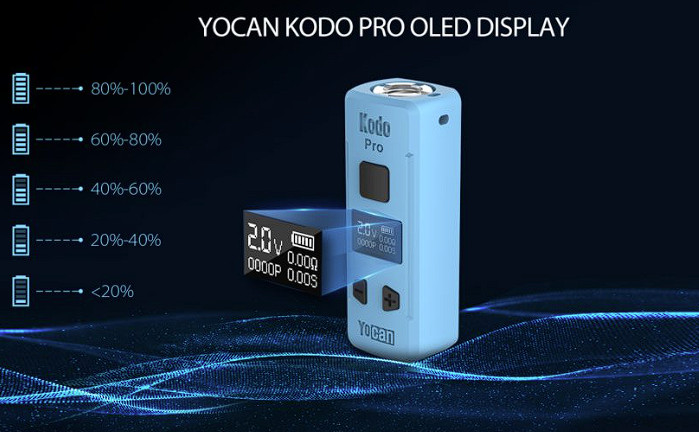 Yocan Kodo Pro Battery with OLED display: Yocan Kodo Pro Battery with OLED display.